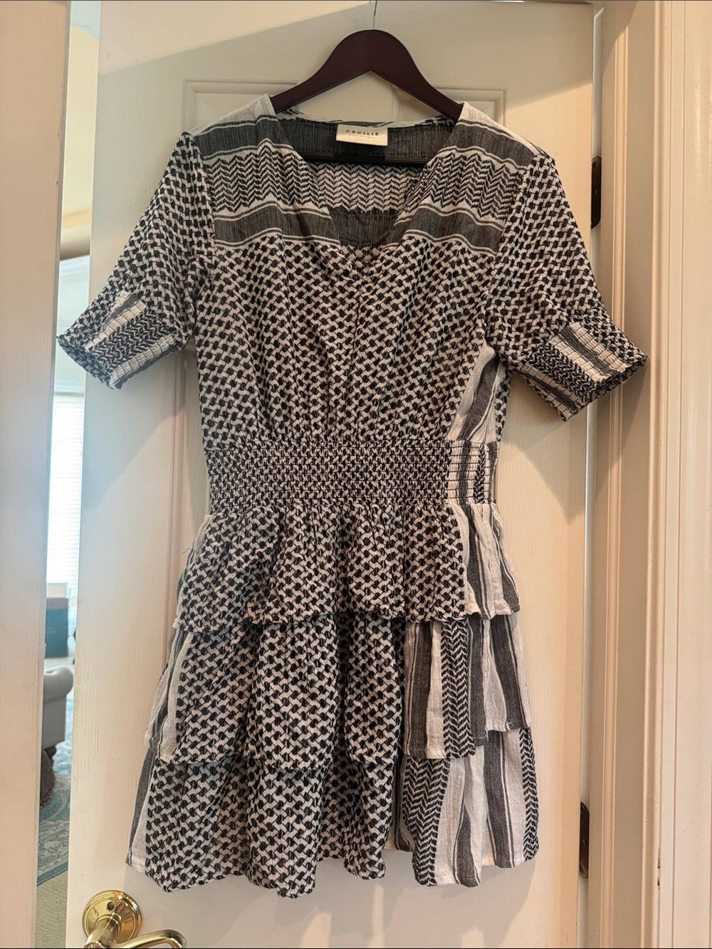 Cecilie Copenhagen Black & White Patterned Tiered Dress